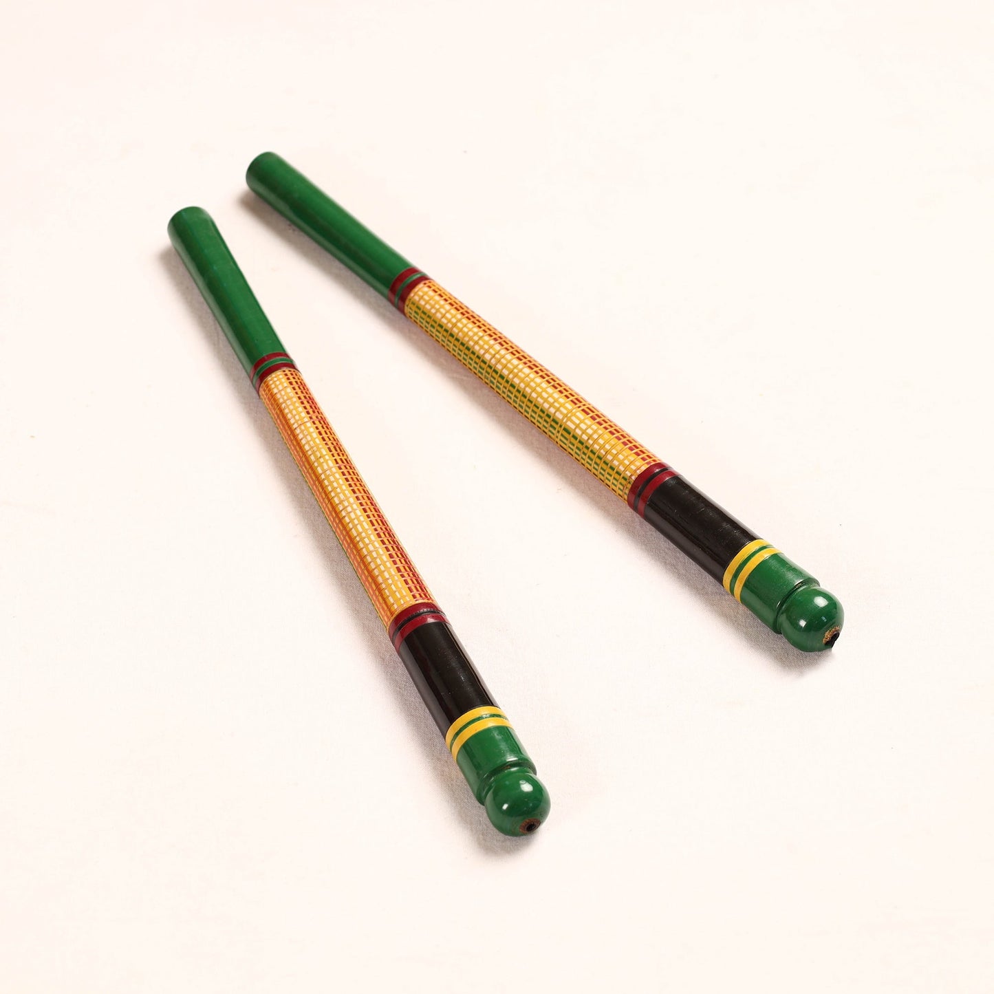  Handmade Lacquered Wooden Garba Dandiya Sticks (Set of 2) 
