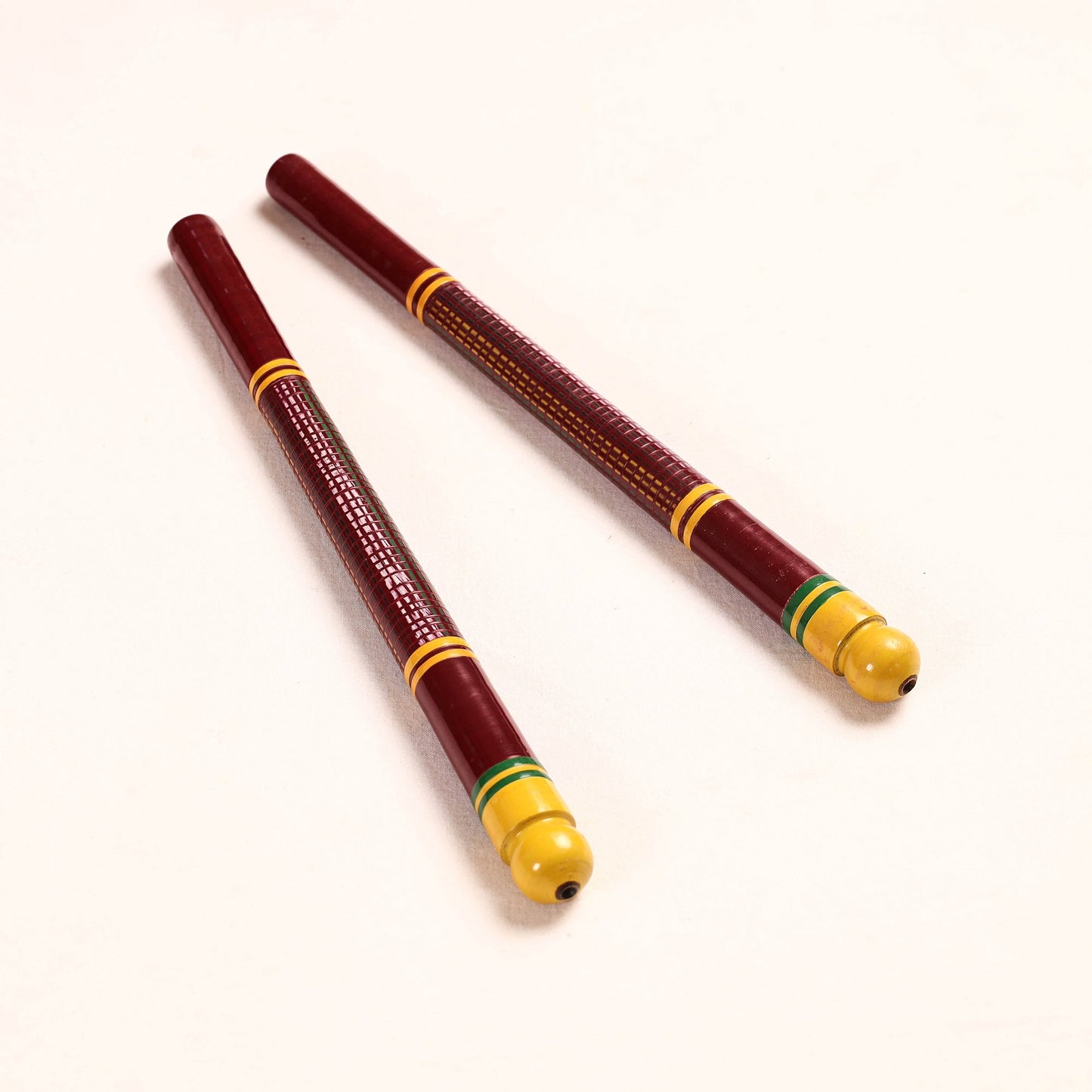  Handmade Lacquered Wooden Garba Dandiya Sticks (Set of 2) 