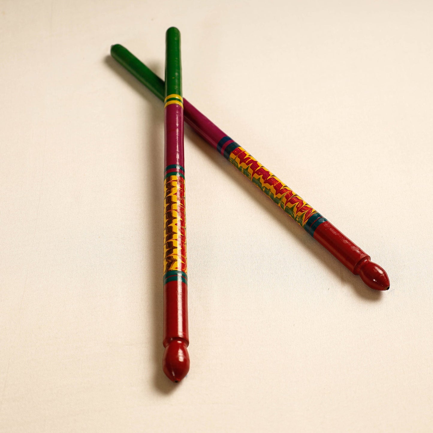  Handmade Lacquered Wooden Garba Dandiya Sticks 