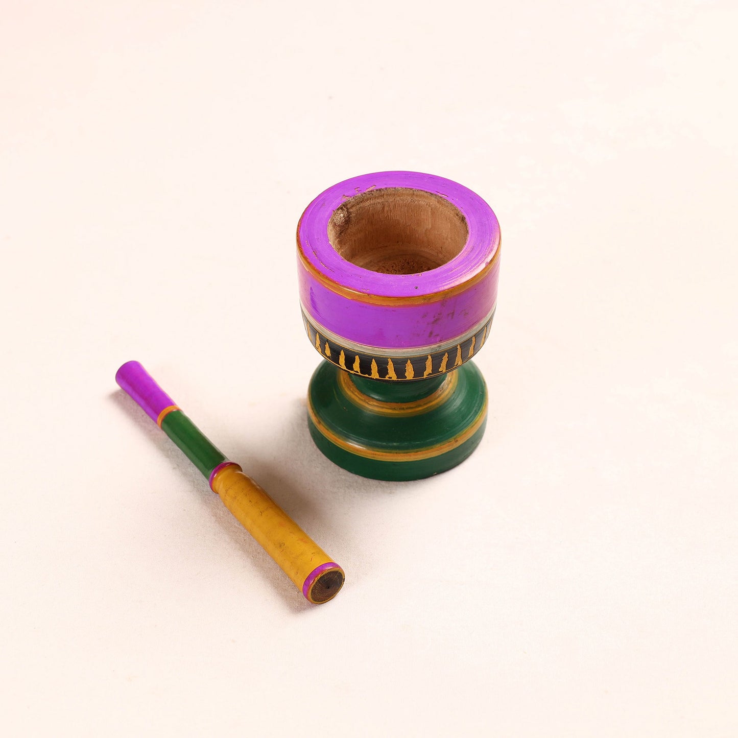  Handmade Lacquered Wooden Mortar & Pestle Set - Big 