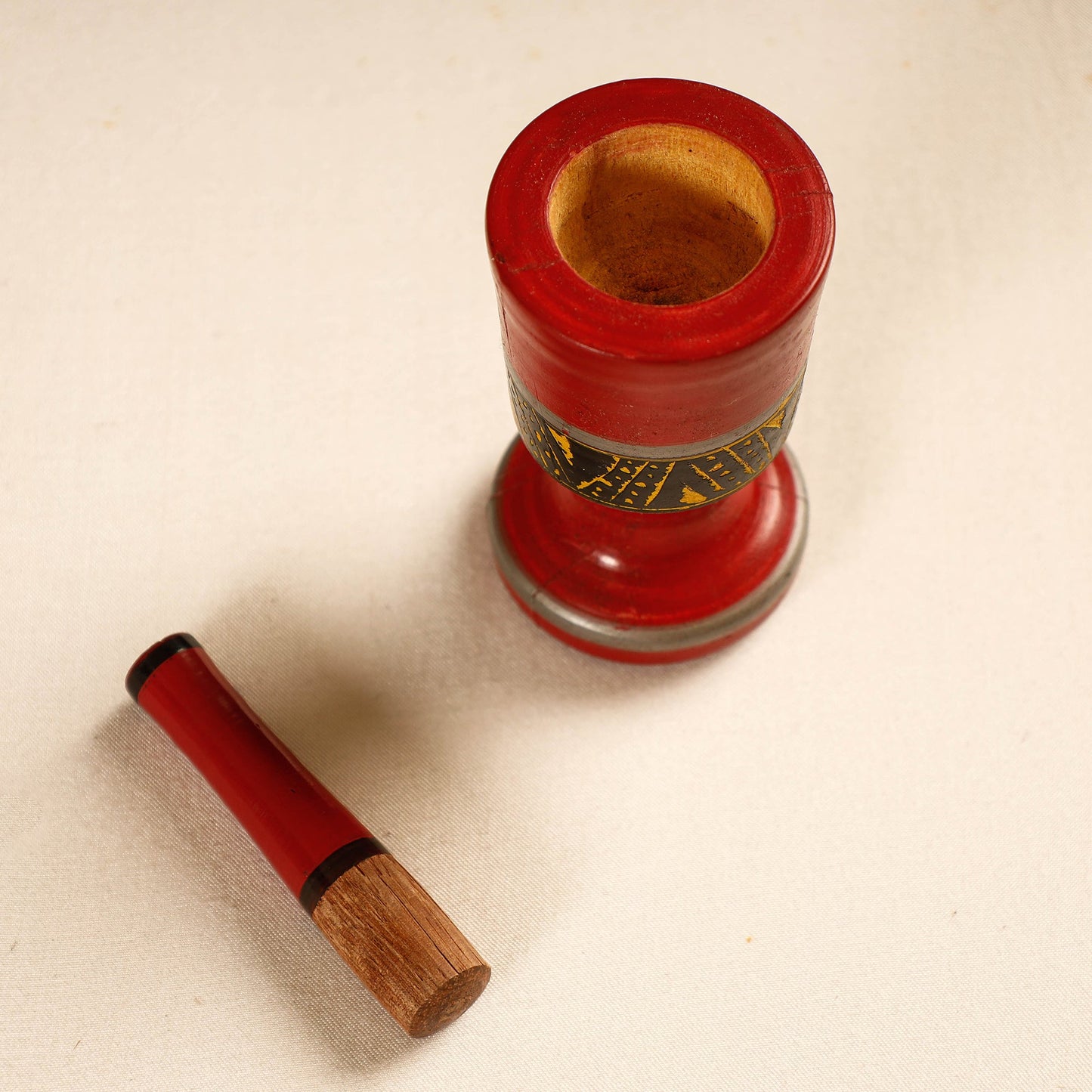  Handmade Lacquered Wooden Mortar & Pestle Set - Small 