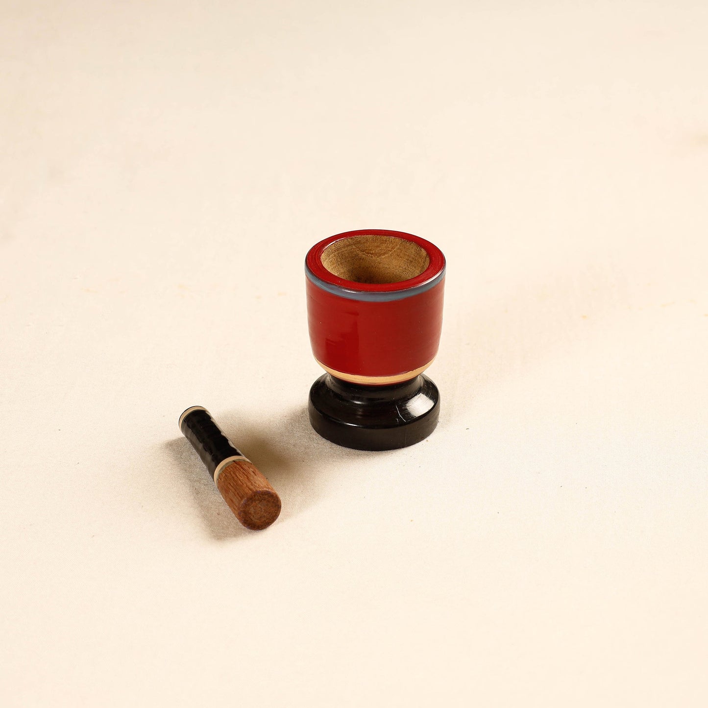  Handmade Lacquered Wooden Mortar & Pestle Set - Small 