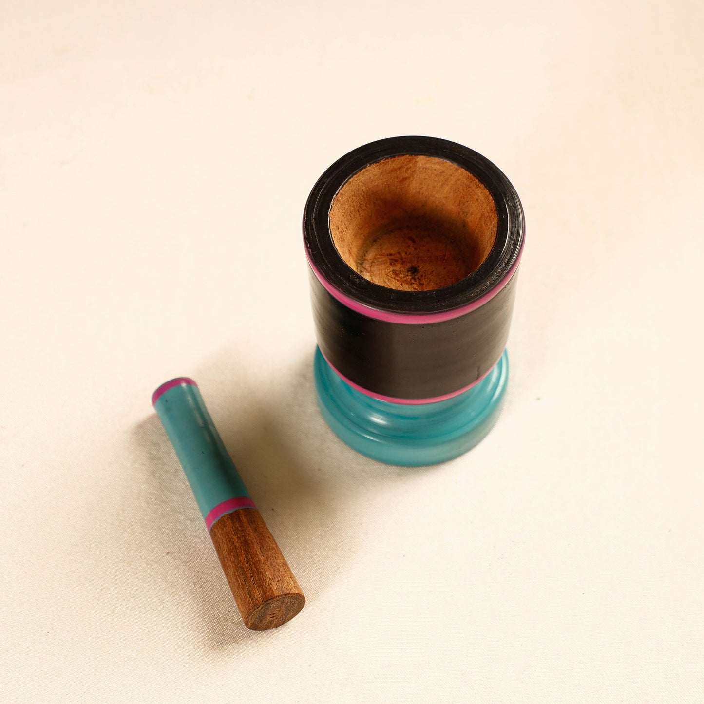  Handmade Lacquered Wooden Mortar & Pestle Set - Small 