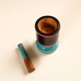  Handmade Lacquered Wooden Mortar & Pestle Set - Small 
