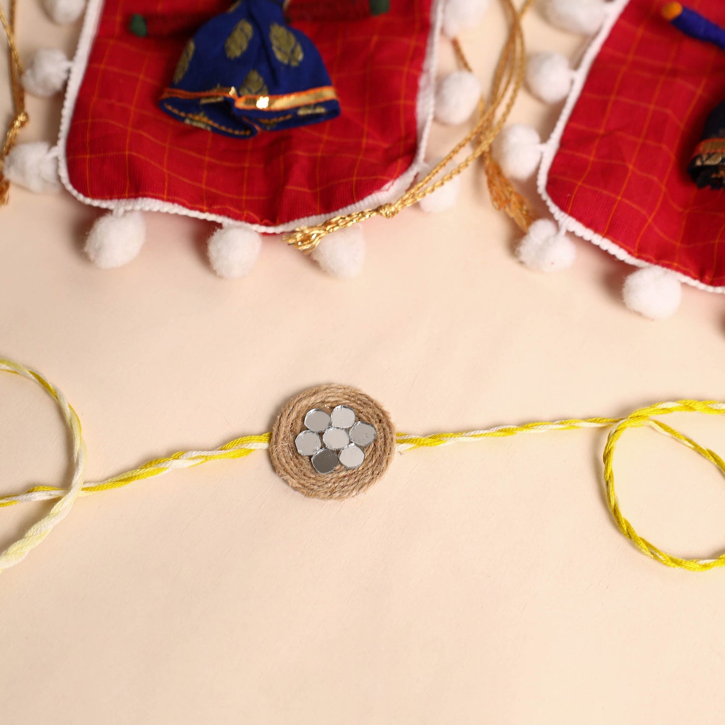  Handmade Mirror & Stone Work Jute Rakhi (Set of 2)