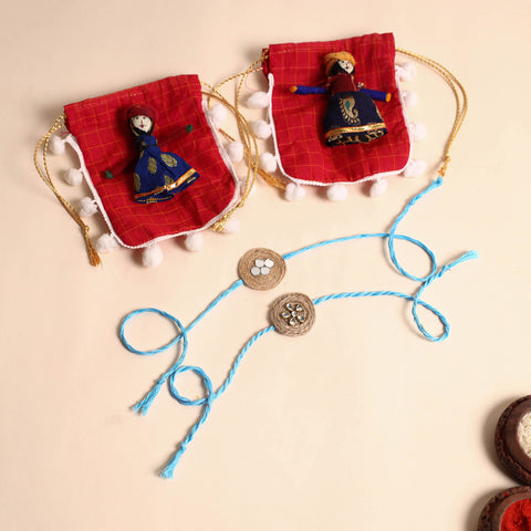  Handmade Mirror & Stone Work Jute Rakhi (Set of 2)