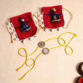  Handmade Mirror & Stone Work Jute Rakhi (Set of 2)