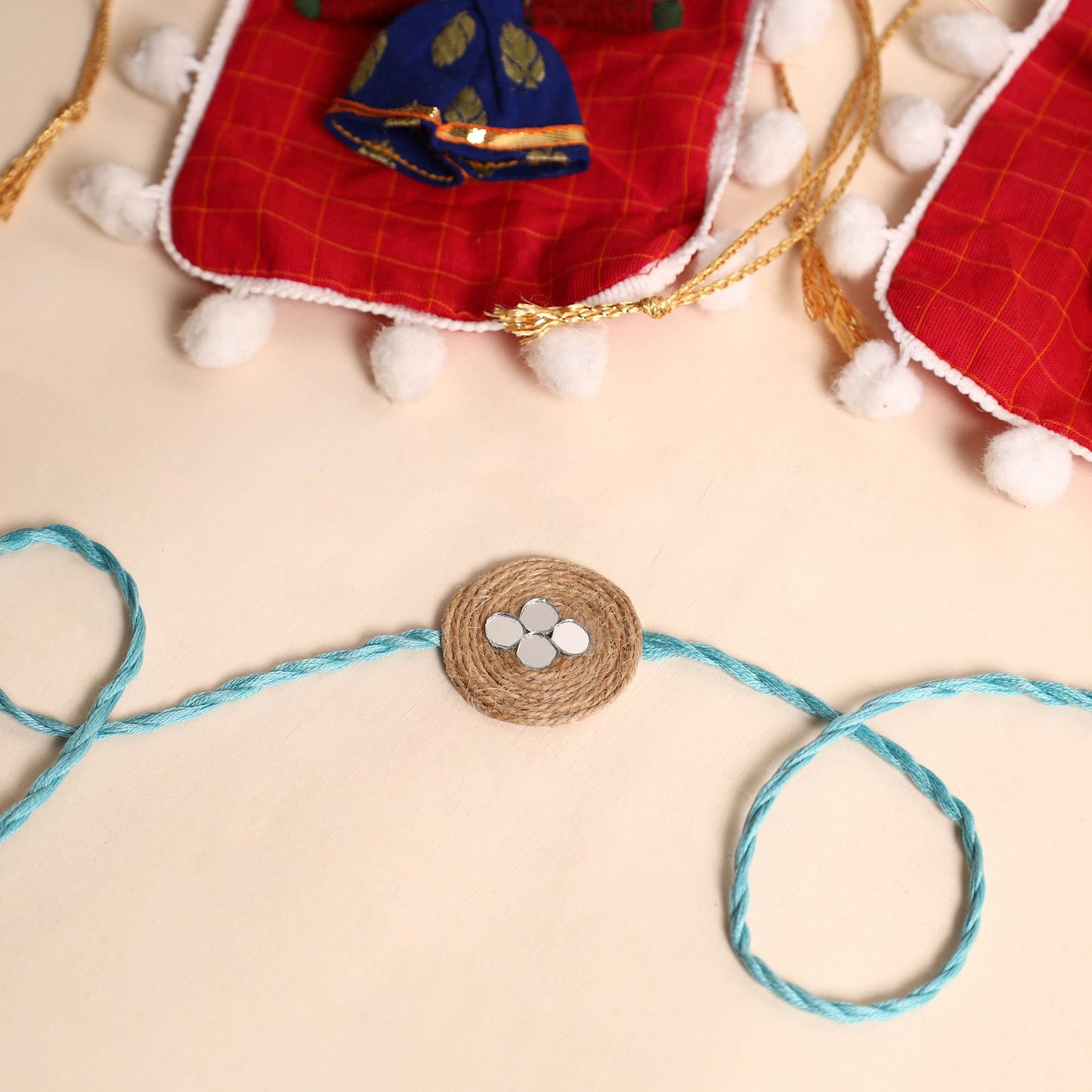  Handmade Mirror & Stone Work Jute Rakhi (Set of 2)