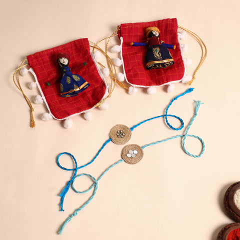  Handmade Mirror & Stone Work Jute Rakhi (Set of 2)