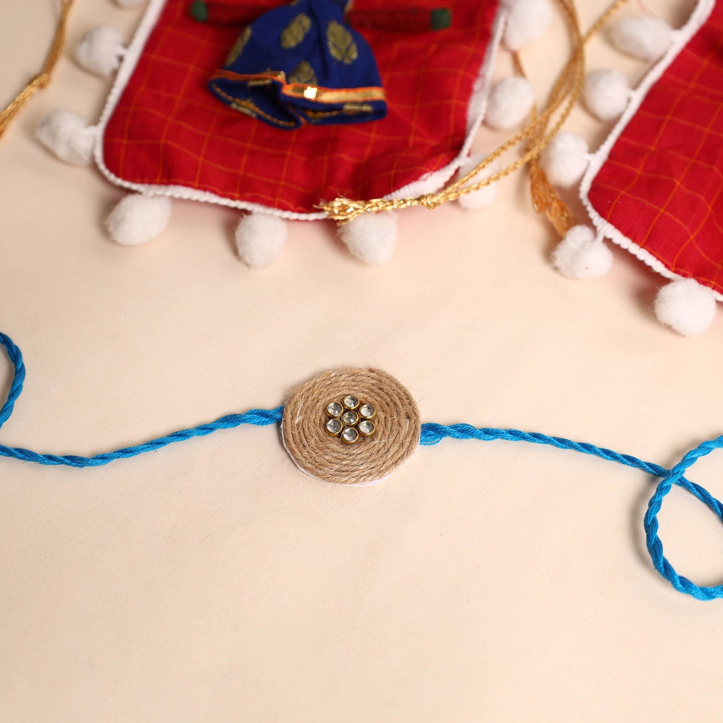  Handmade Mirror & Stone Work Jute Rakhi (Set of 2)