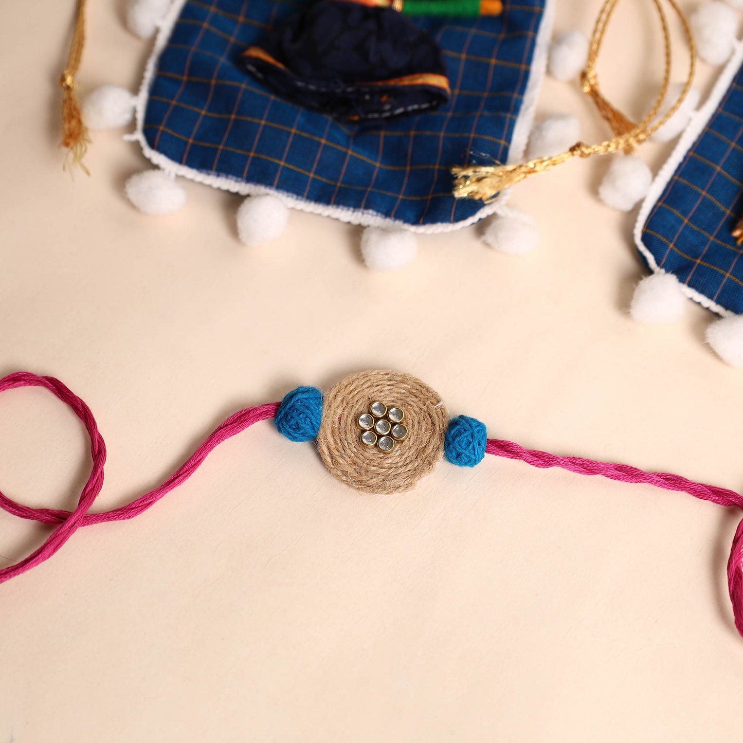  Handmade Mirror & Stone Work Jute Rakhi (Set of 2)