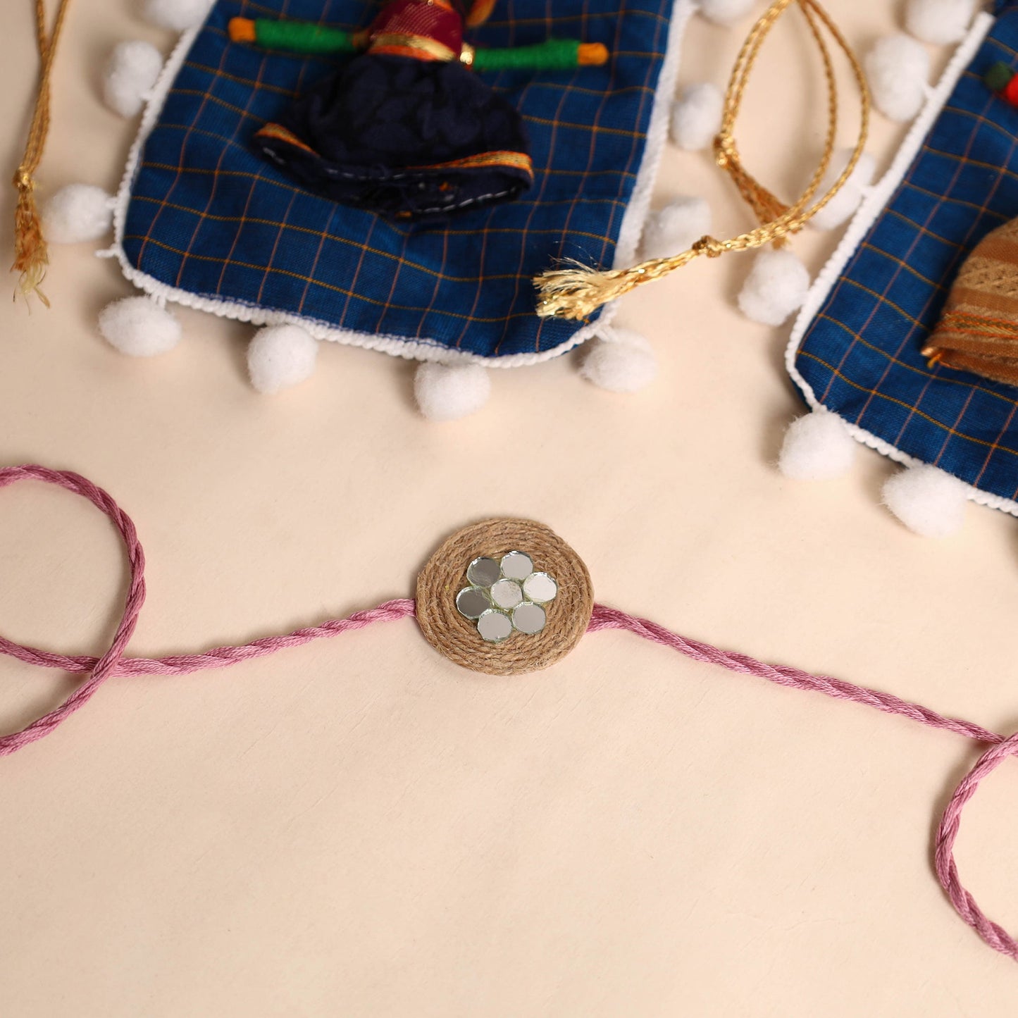  Handmade Mirror & Stone Work Jute Rakhi (Set of 2)