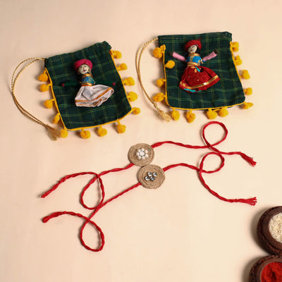  Handmade Mirror & Stone Work Jute Rakhi (Set of 2)