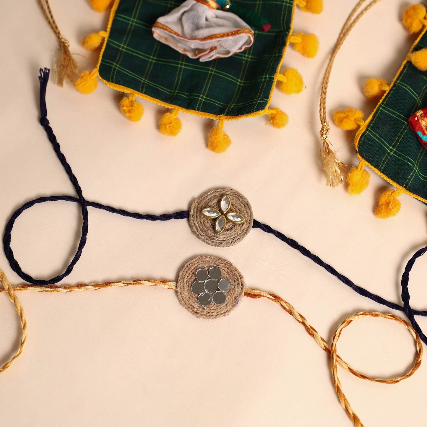 Buy Handmade Mirror & Stone Work Jute Rakhi (Set of 2)