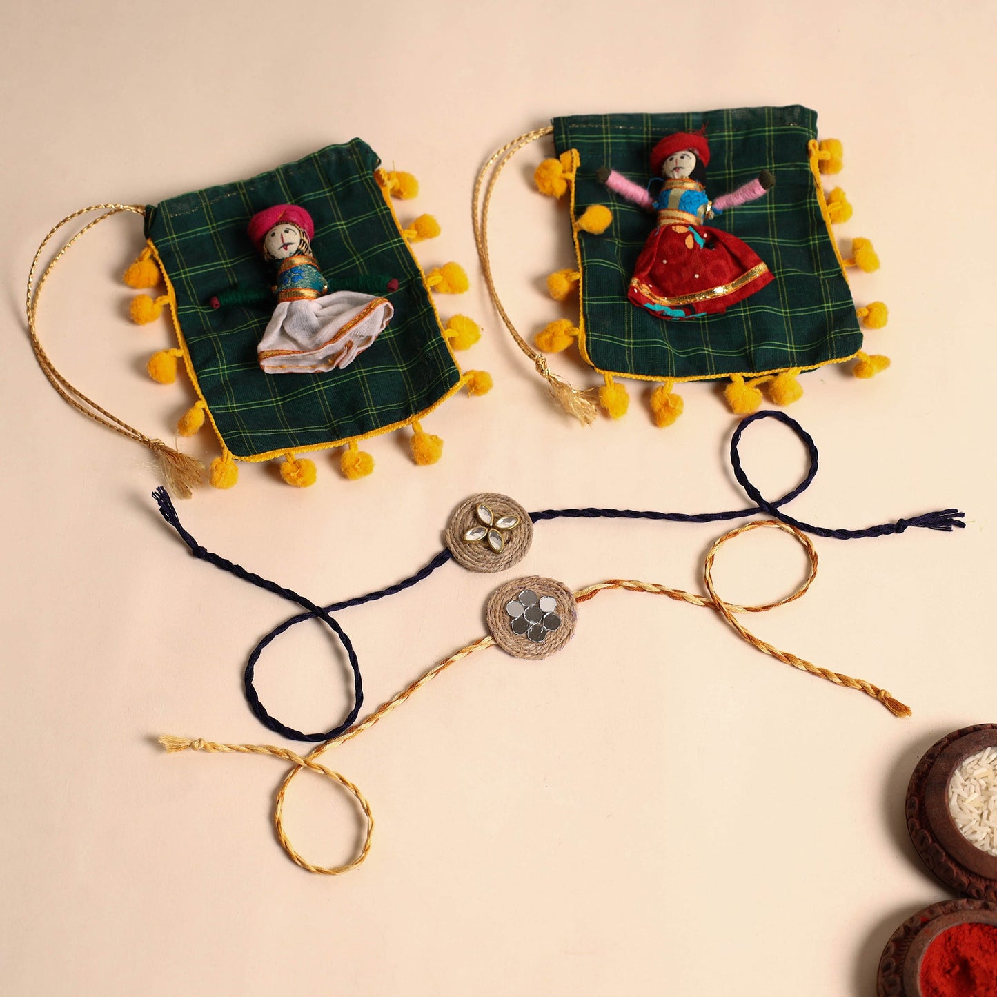 Buy Handmade Mirror & Stone Work Jute Rakhi (Set of 2)