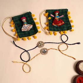 Buy Handmade Mirror & Stone Work Jute Rakhi (Set of 2)