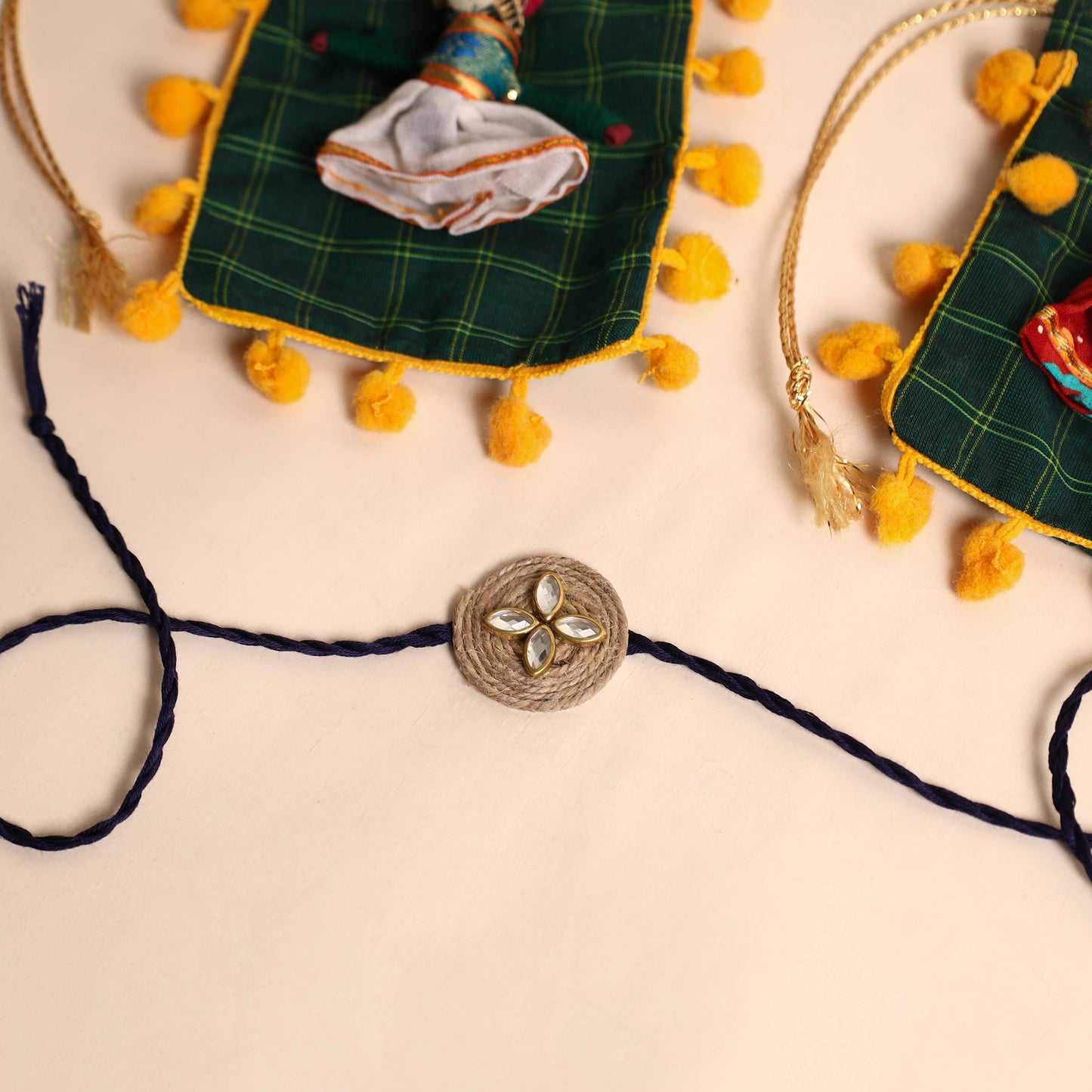 Buy Handmade Mirror & Stone Work Jute Rakhi (Set of 2)