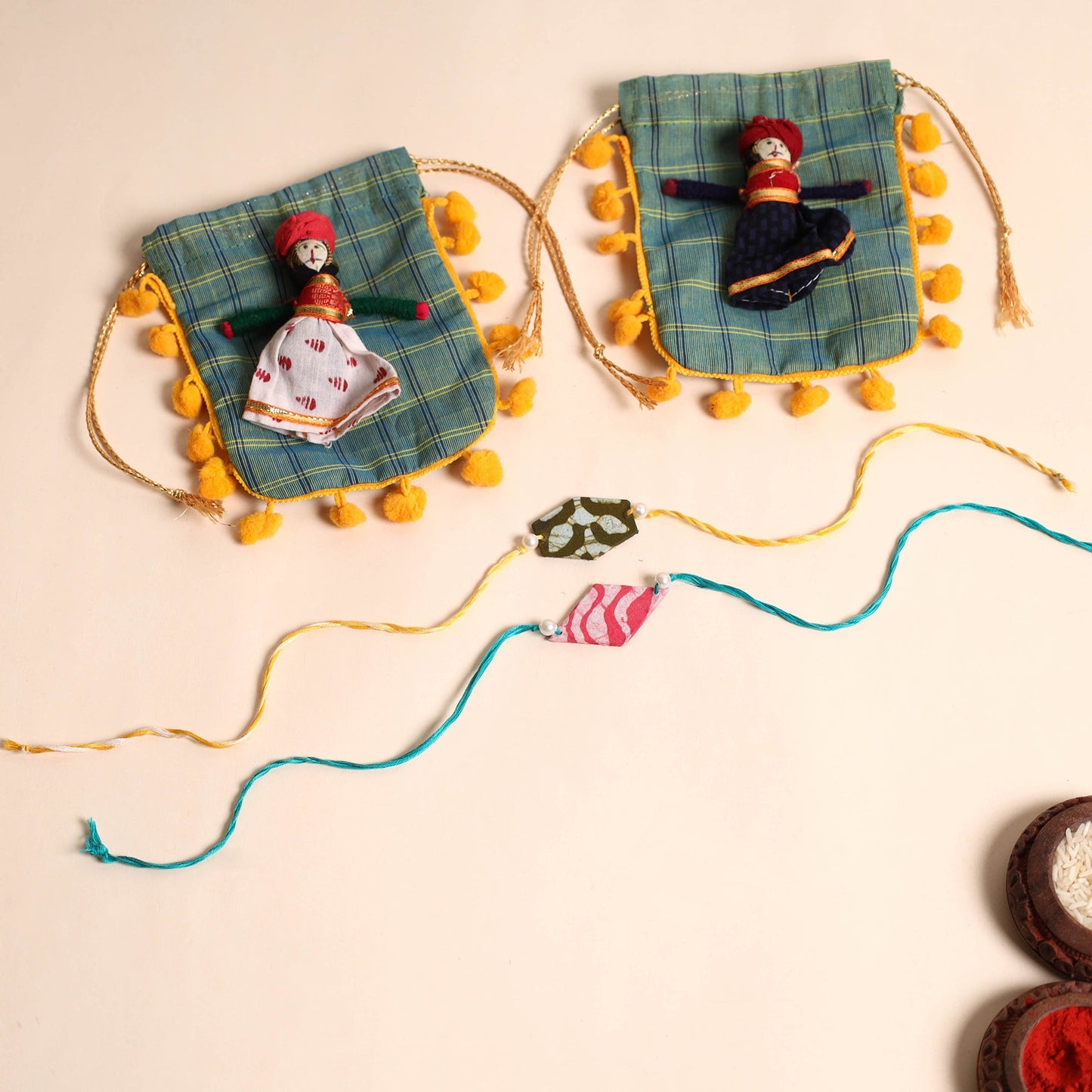  Handmade Pearl Fabric Rakhi (Set of 2)