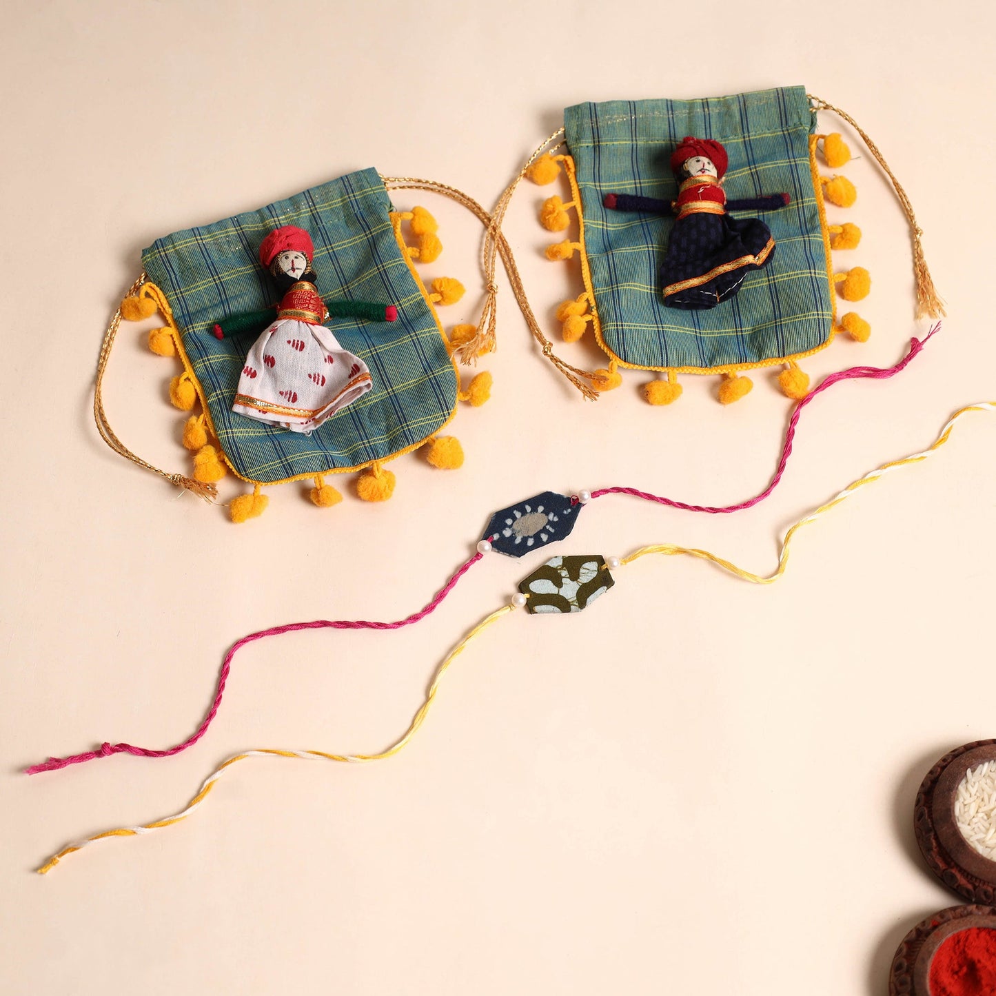  Handmade Pearl Fabric Rakhi (Set of 2)