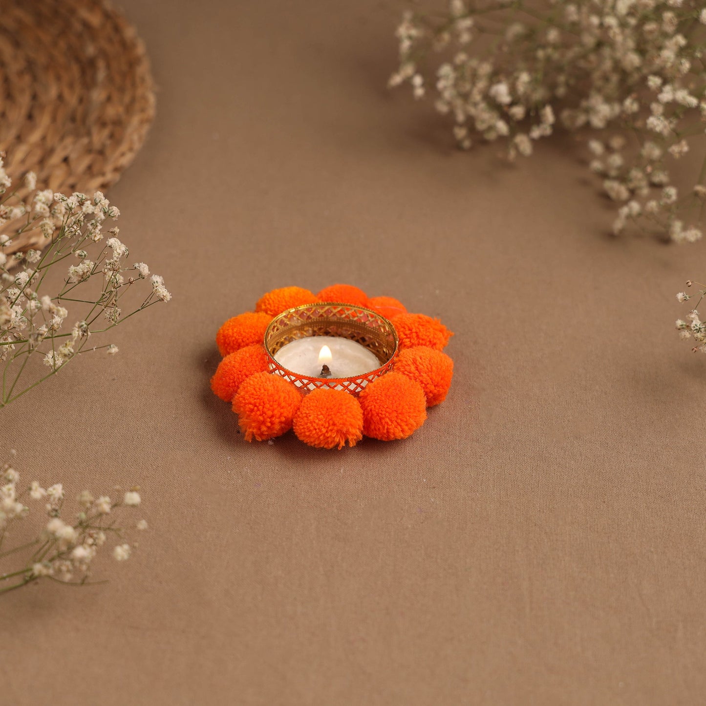 Handmade pom tealight candle holder 24 - handcrafted