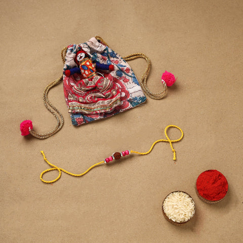 Handmade rudraksh work rakhi 44 - handcrafted
