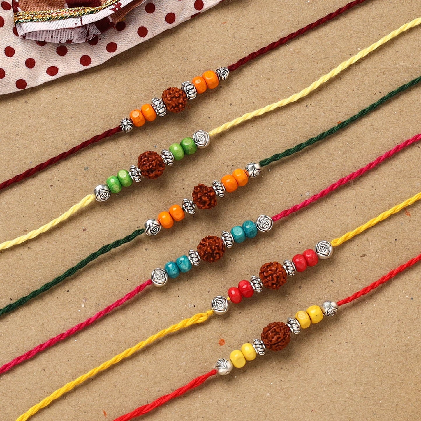 Handmade rudraksh work rakhi (set of 6) 87 - handcrafted