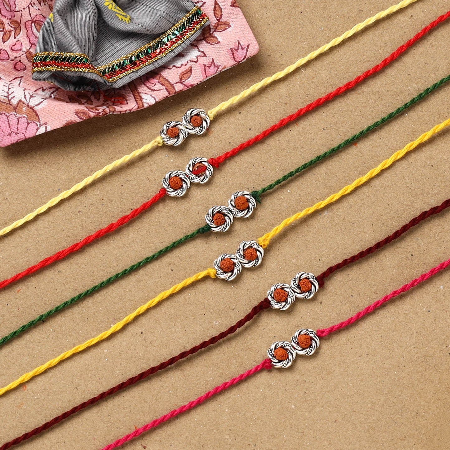 Handmade rudraksh work rakhi (set of 6) 93 - handcrafted