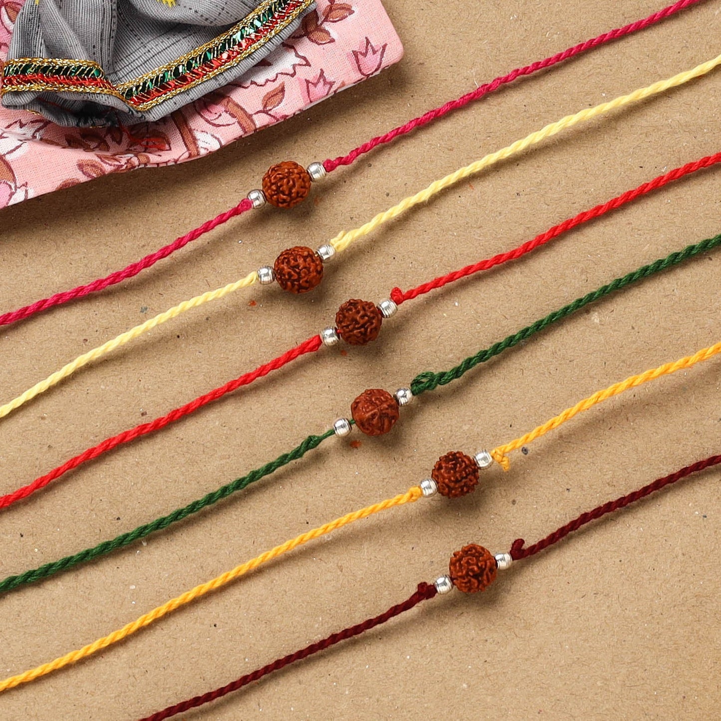 Handmade rudraksh work rakhi (set of 6) 95 - handcrafted