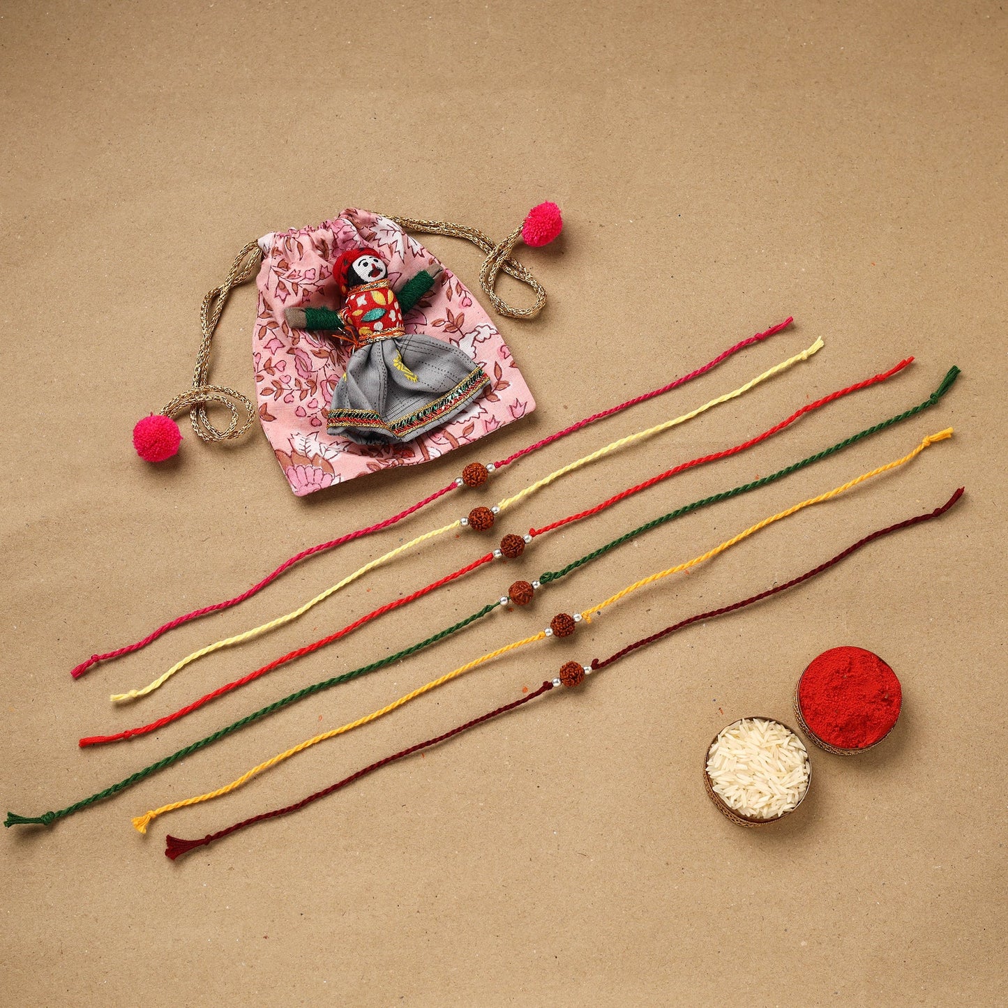 Handmade rudraksh work rakhi (set of 6) 95 - handcrafted