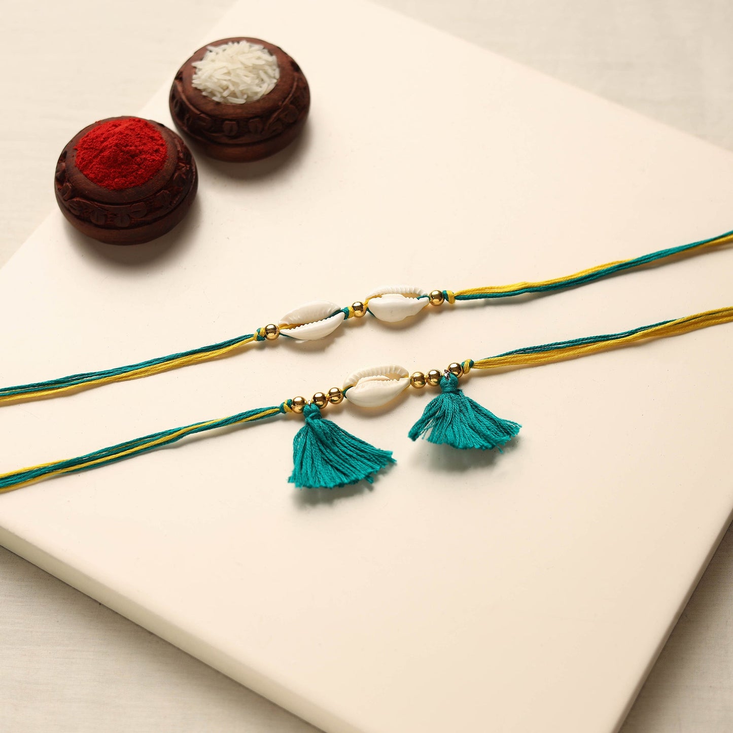  Handmade Shell & Bead Work Rakhi & Lumba Set