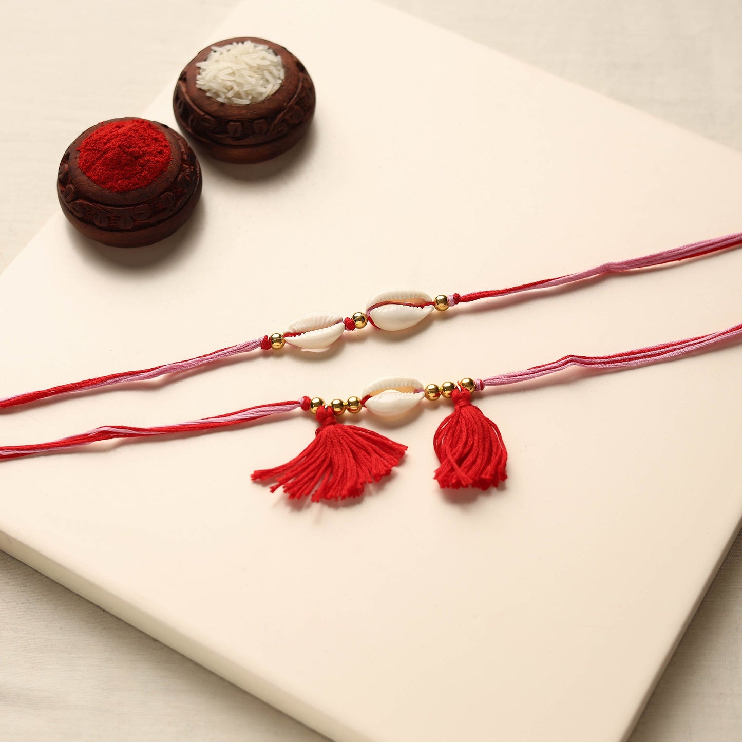  Handmade Shell & Bead Work Rakhi & Lumba Set