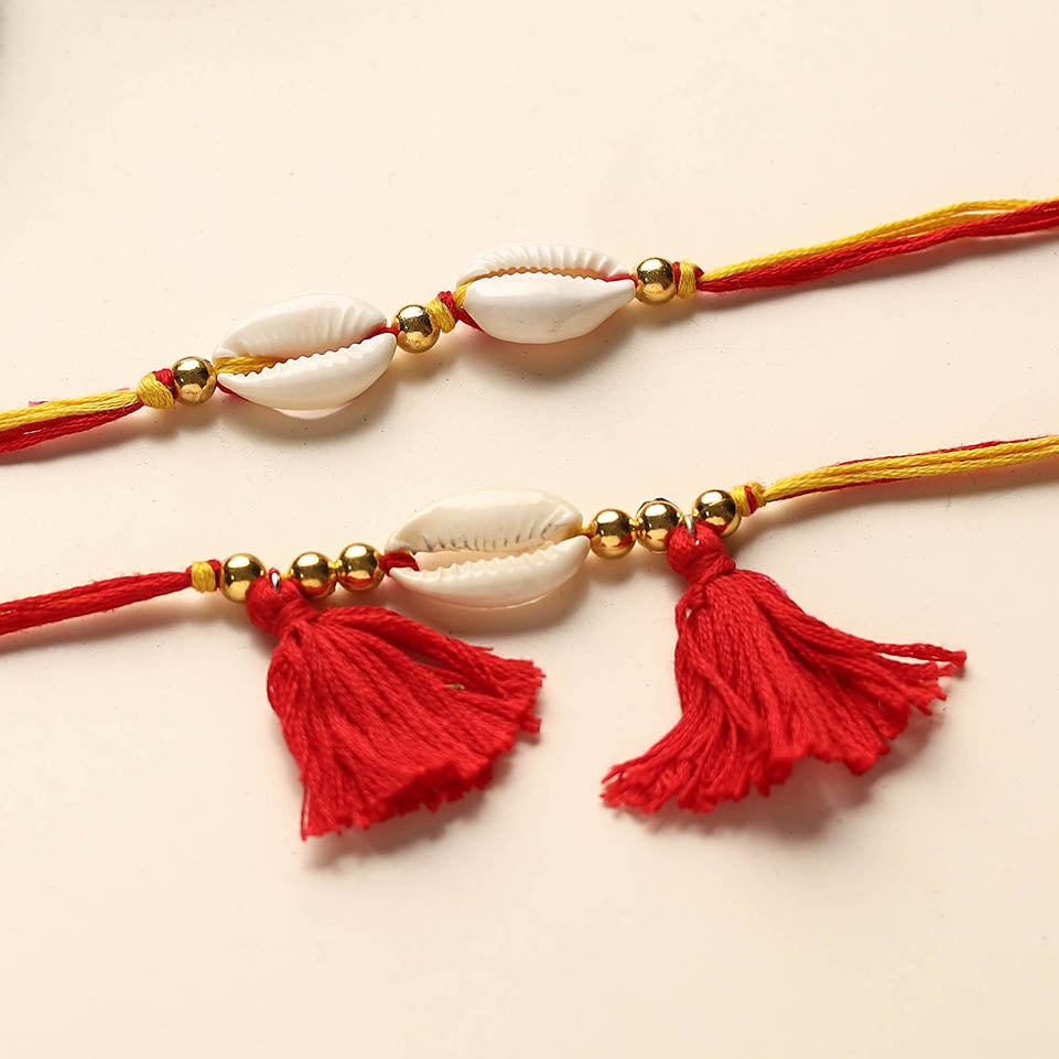  Handmade Shell & Bead Work Rakhi & Lumba Set