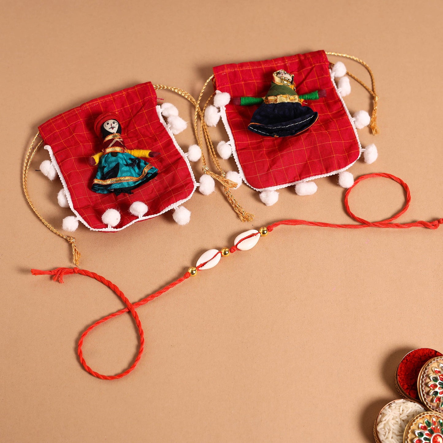  Handmade Shell & Bead Work Rakhi & Lumba Set