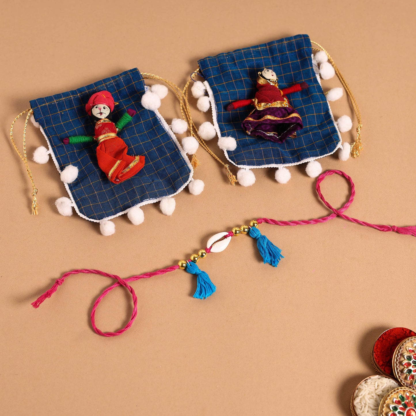  Handmade Shell & Bead Work Rakhi & Lumba Set