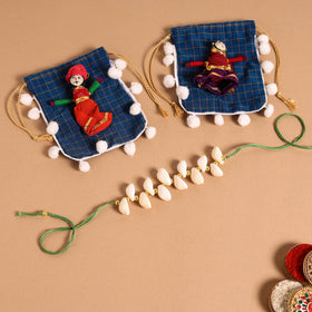  Handmade Shell & Bead Work Rakhi & Lumba Set