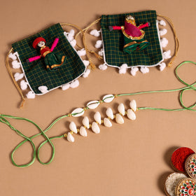 Handmade Shell & Bead Work Rakhi & Lumba Set