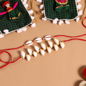  Handmade Shell & Bead Work Rakhi & Lumba Set