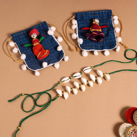  Handmade Shell & Bead Work Rakhi & Lumba Set