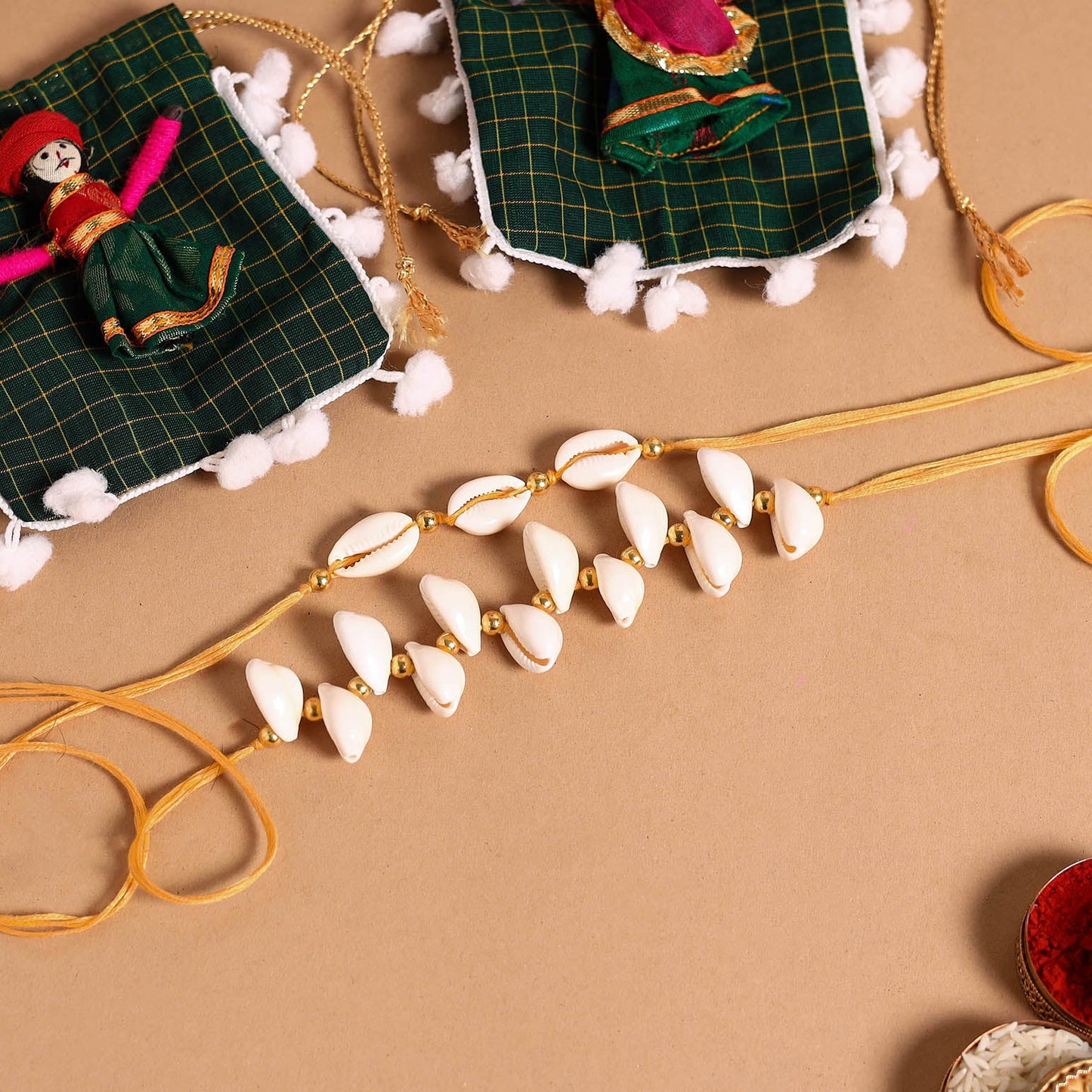  Handmade Shell & Bead Work Rakhi & Lumba Set