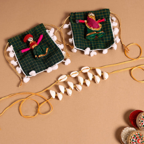  Handmade Shell & Bead Work Rakhi & Lumba Set