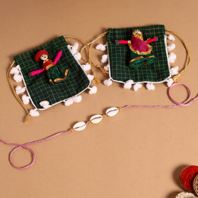 Handmade Shell & Bead Work Rakhi & Lumba Set