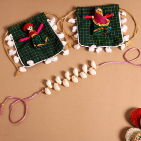  Handmade Shell & Bead Work Rakhi & Lumba Set