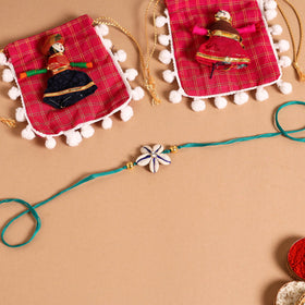  Handmade Shell & Bead Work Rakhi & Lumba Set