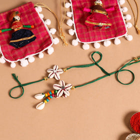  Handmade Shell & Bead Work Rakhi & Lumba Set