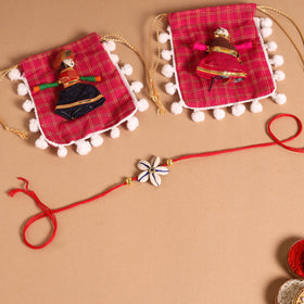  Handmade Shell & Bead Work Rakhi & Lumba Set