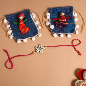  Handmade Shell & Bead Work Rakhi & Lumba Set