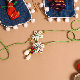  Handmade Shell & Bead Work Rakhi & Lumba Set