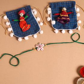  Handmade Shell & Bead Work Rakhi & Lumba Set