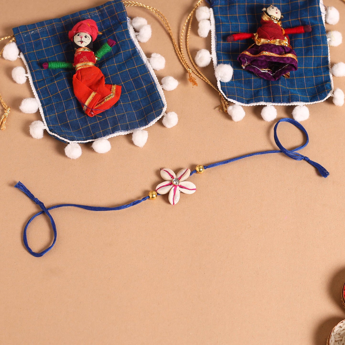  Handmade Shell & Bead Work Rakhi & Lumba Set