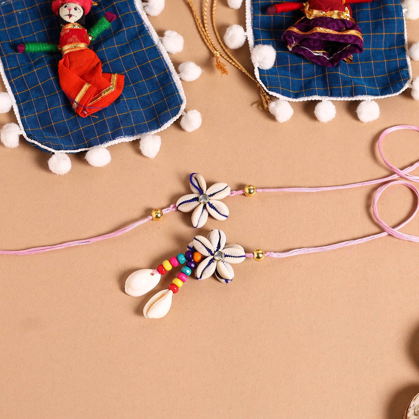  Handmade Shell & Bead Work Rakhi & Lumba Set